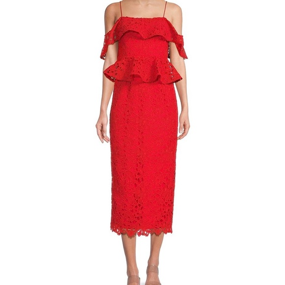 Muse by Marchesa Amaryllis Lace Off-The-
Shoulder Midi Red Dress Size 0 - Picture 2 of 9